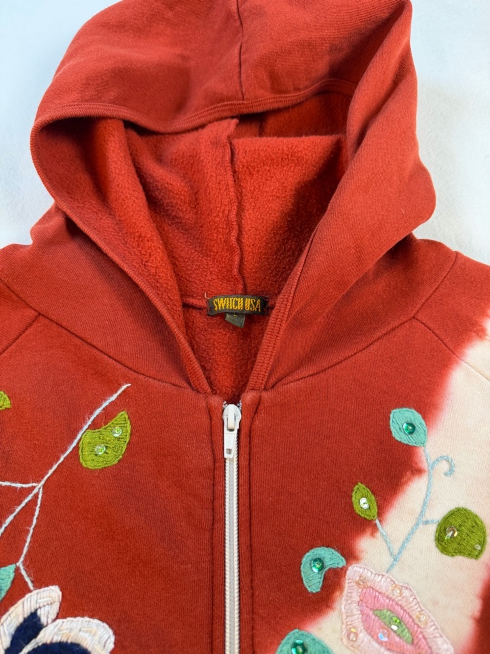 Switch Women’s Boho Tie Dye Embroidered Full Zip Cotton Hoodie Large - Picture 4 of 11